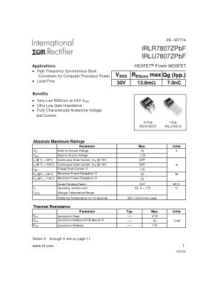 IRLR7807Z datasheet cover page