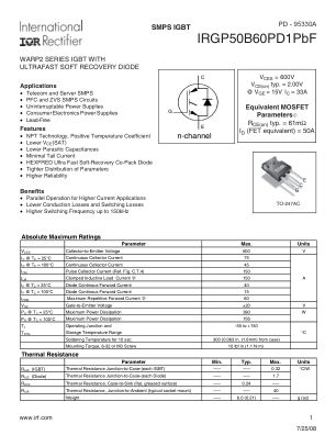 IRGP50B60PD1 datasheet cover page