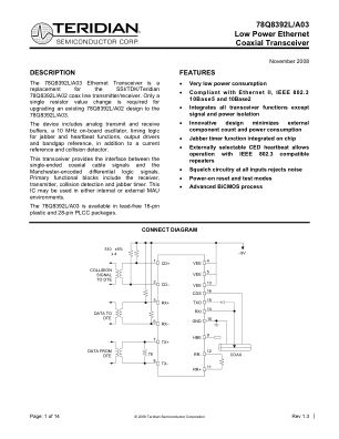 78Q8392LA03 datasheet cover page