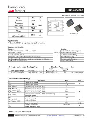 IRFH8334 数据手册首页