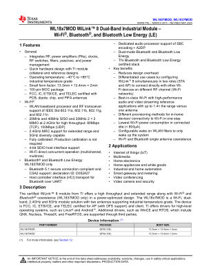 WL1837MOD 数据手册首页