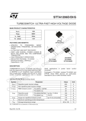 STTA1206 datasheet cover page