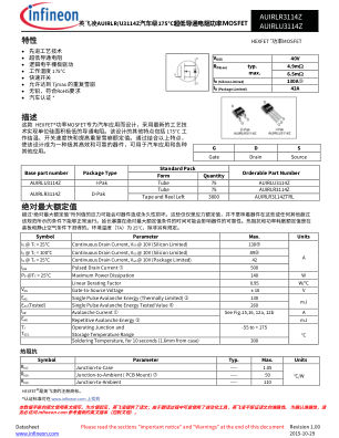 AUIRLU3114Z 数据手册首页