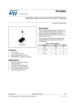 P0109AL datasheet cover page