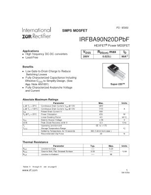 IRFBA90N20D datasheet cover page