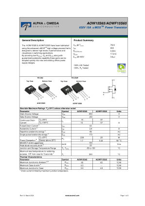 AOWF15S65 datasheet cover page
