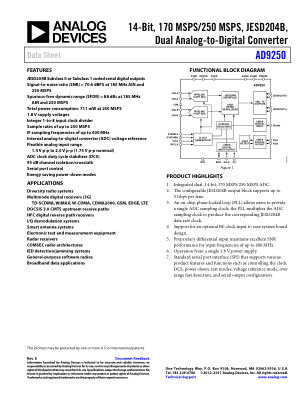 AD9250 数据手册首页