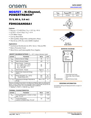FDH038AN08A1 datasheet cover page
