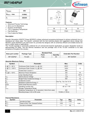 IRF1404 datasheet cover page