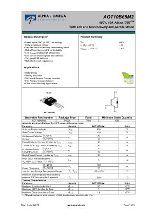 AOT10B65M2 datasheet cover page