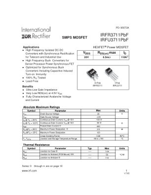 IRFR3711 datasheet cover page