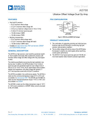 AD708 datasheet cover page