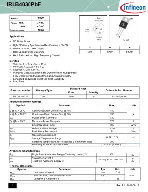 IRLB4030PBF 数据手册首页