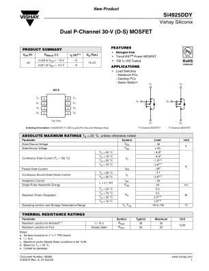 SI4925DD datasheet cover page