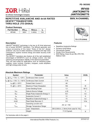 JANTX2N6770 datasheet cover page