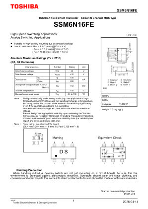 SSM6N16FE datasheet cover page