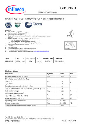 IGB10N60T datasheet cover page