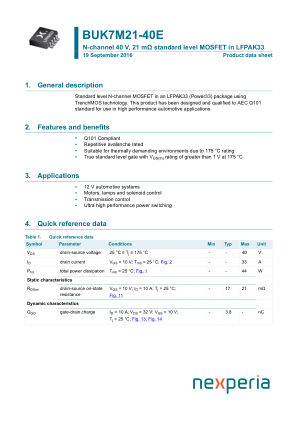 BUK7M21-40EX datasheet cover page