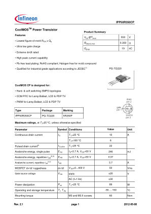 IPP50R350CP datasheet cover page