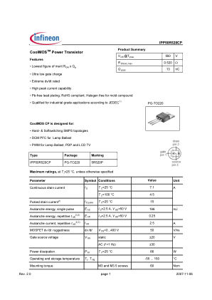 IPP50R520CP 数据手册首页