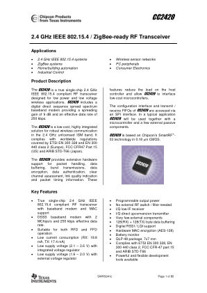 CC2420 datasheet cover page