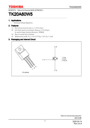 TK20A60W5 数据手册首页