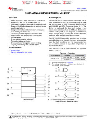 SN75ALS172A 数据手册首页