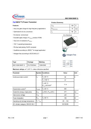 BSC100N10NSF-G 数据手册首页