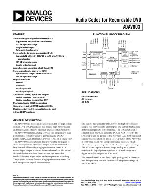 ADAV803 datasheet cover page
