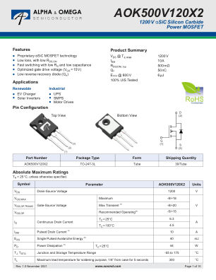 AOK500V120X2 datasheet cover page