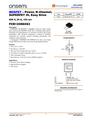 FCB125N65S3 datasheet cover page