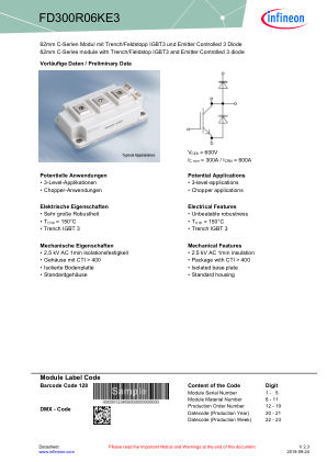 FD300R06KE3 datasheet cover page