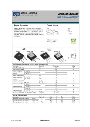 AOD482 datasheet cover page