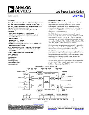 SSM2602 数据手册首页