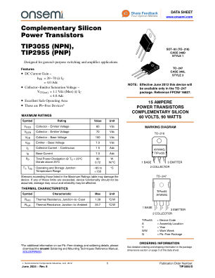 TIP3055 datasheet cover page