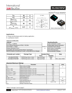 IRLHS6376 datasheet cover page