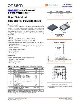 FDMS8018 datasheet cover page