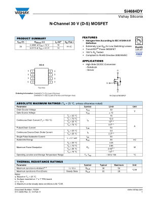 SI4684DY 数据手册首页