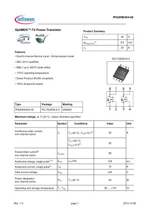 IPG20N04S4-09 datasheet cover page