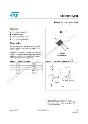 STPS30SM60 datasheet cover page