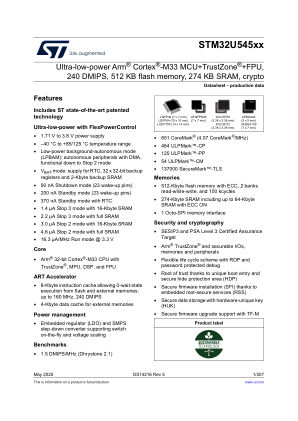 STM32U545CE datasheet cover page