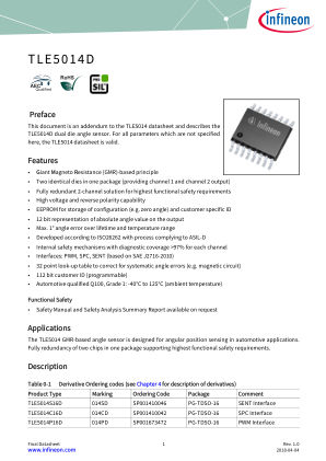 TLE5014C-P-S-16D datasheet cover page