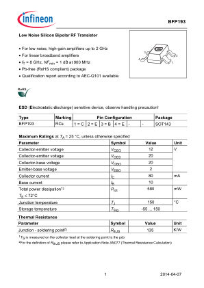 BFP193 datasheet cover page
