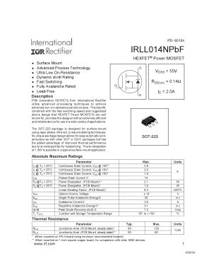 IRLL014N datasheet cover page