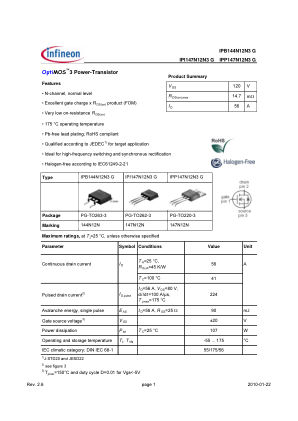 IPI147N12N3 数据手册首页