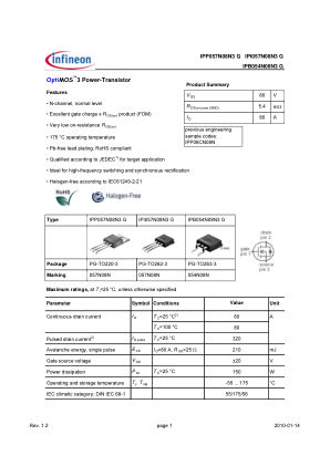 IPP057N08N3 数据手册首页