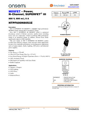 NTPF600N80S3Z datasheet cover page