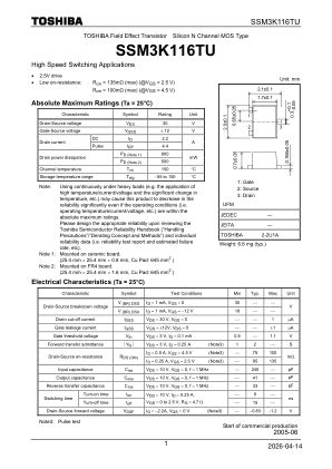 SSM3K116TU datasheet cover page