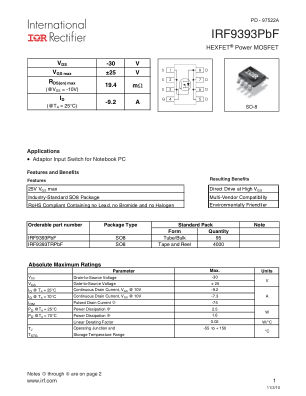 IRF9393 datasheet cover page
