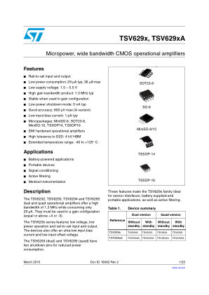 TSV6292 datasheet cover page